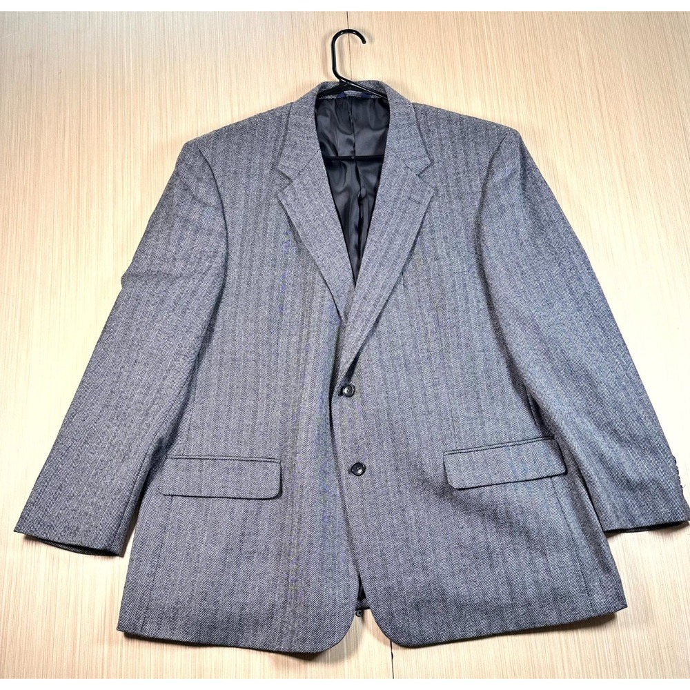 Botany 500 Blazer Jacket Mens 48 Gray Lambswool Herringbone Single Breasted